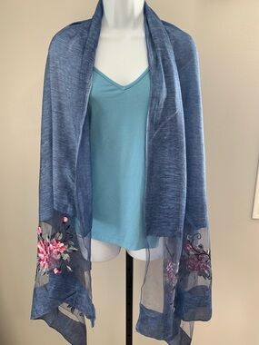 Aratta Indigo Scarf/ Shawl with  Pink & Green Floral Embroidery and Cami